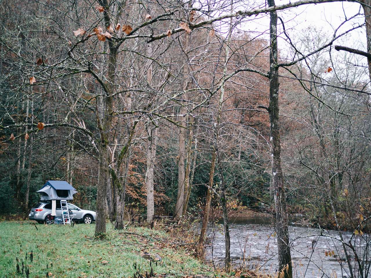 looking back at our little nook on the river