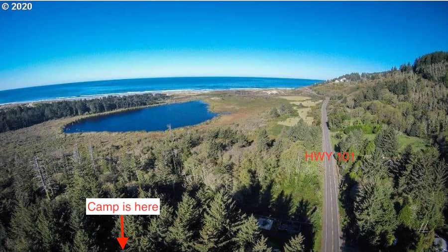 Where the property sits relative to the highway, lake, and ocean. Currently you can't make it to Lilly lake or the ocean through the property. To access Lilly lake please go down Baker Beach Rd and take the Lilly Lake loop. Our property consists of 5 acres of wetland is dangerously swampy to try and hike all the way through to the lake. 