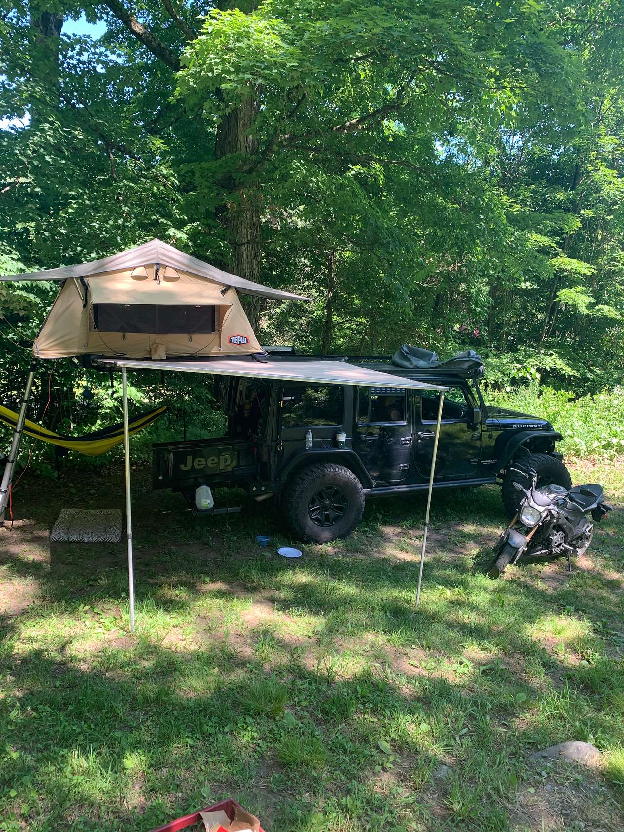 Campsite #3 is located in the grassy lot normally used for parking in the summer.