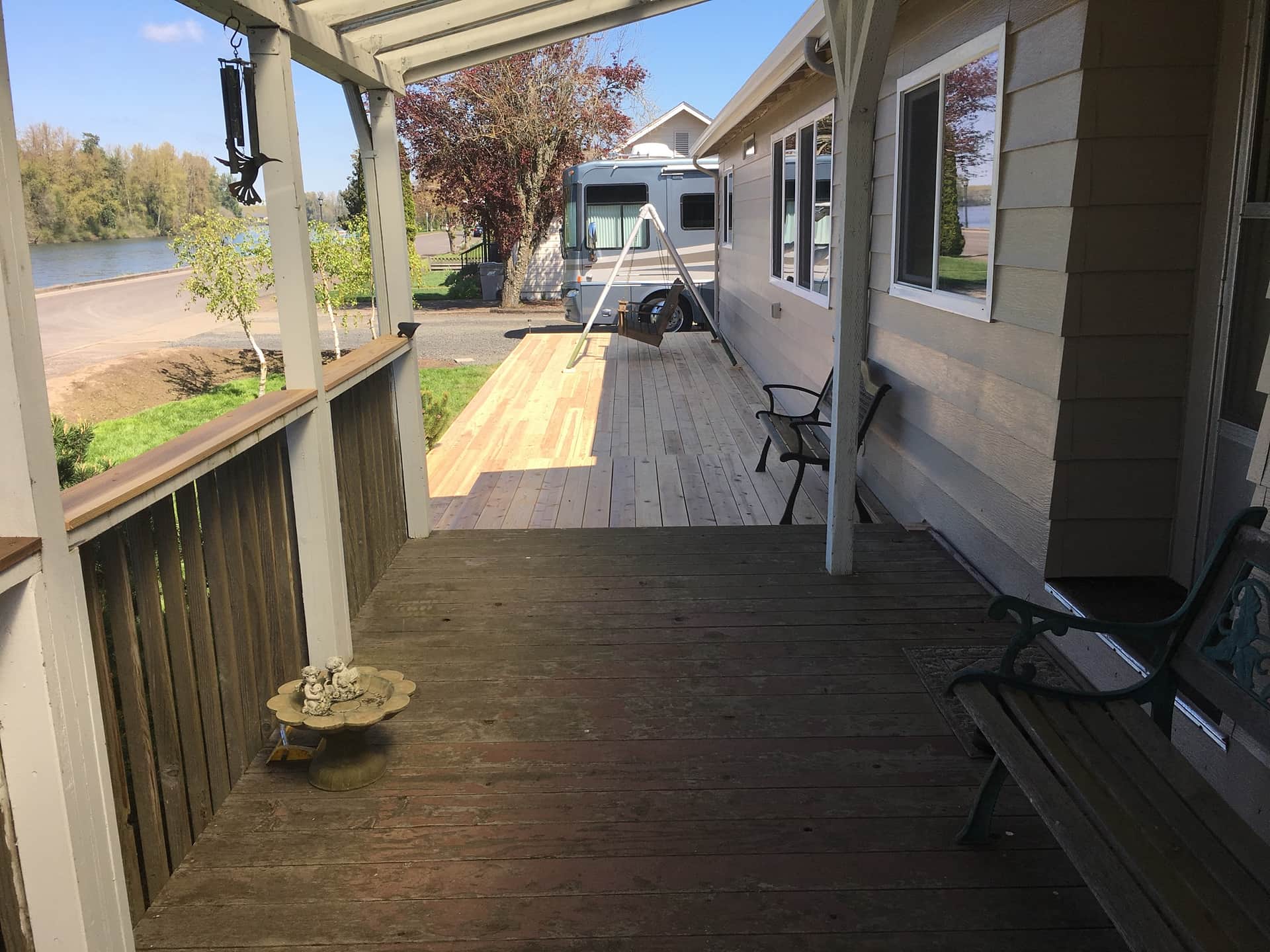 Japanese Cedar deck for sunny days, and a covered porch for those pesky rainy days