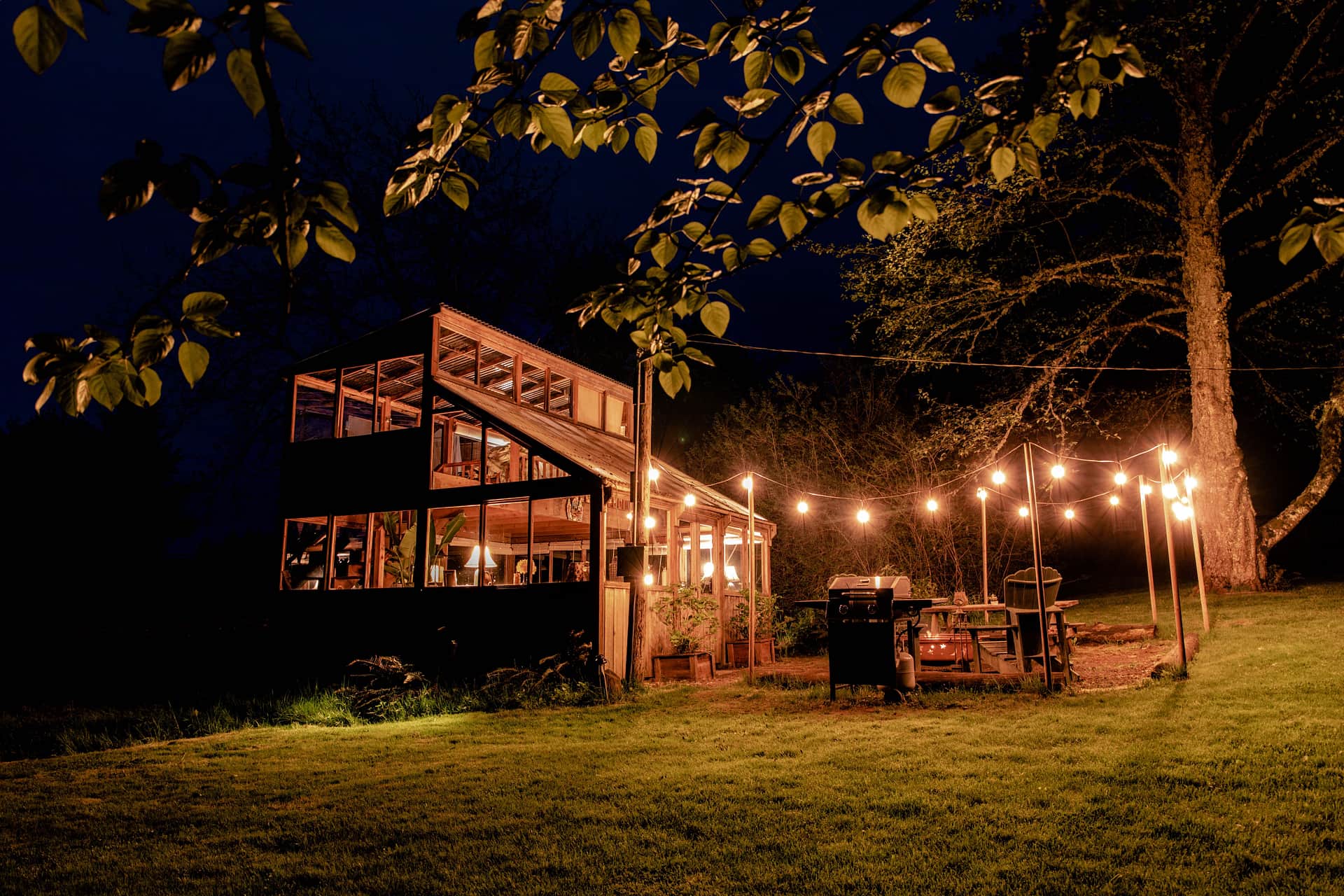 Great night shot of The Bali House with the party lights...