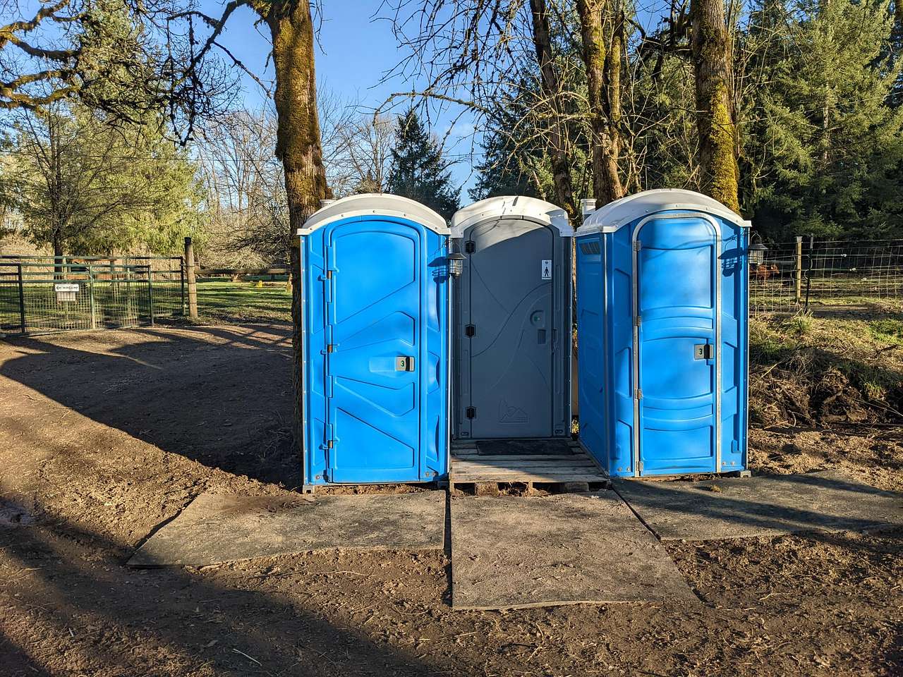Final home for the bathrooms and our new shower. Located in the middle of both camp sites.