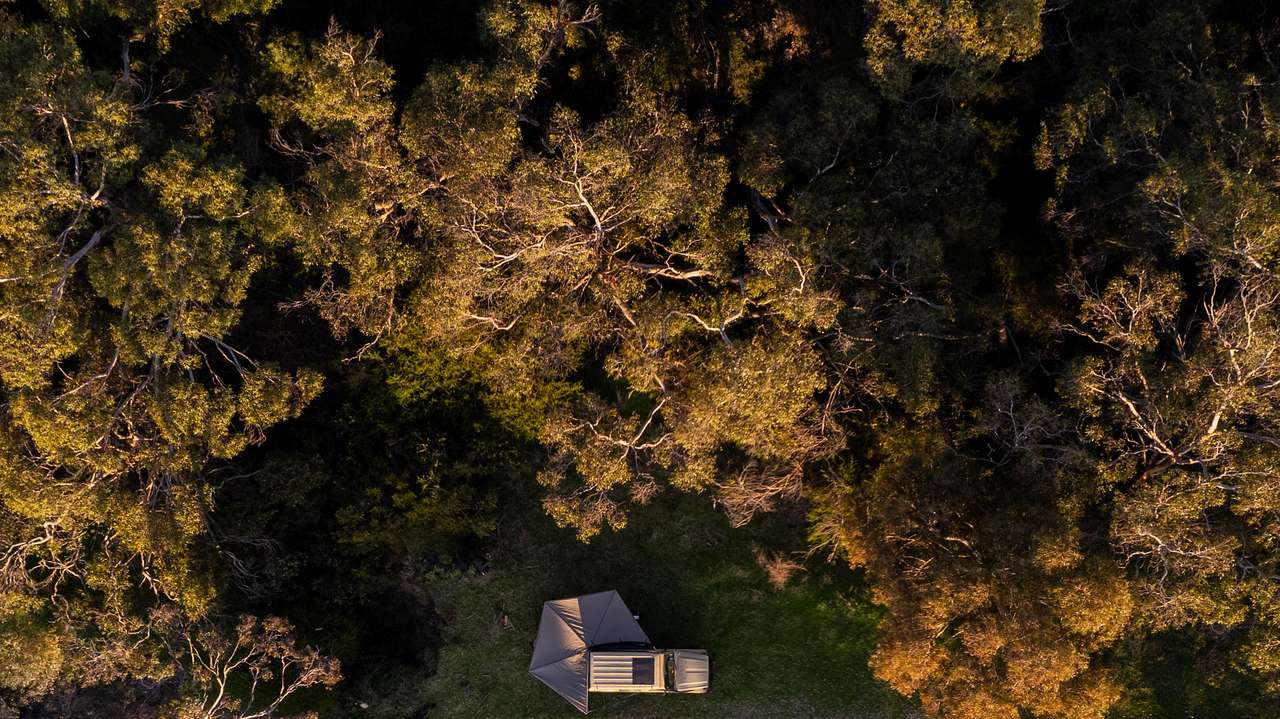 Aerial view of campsite. 