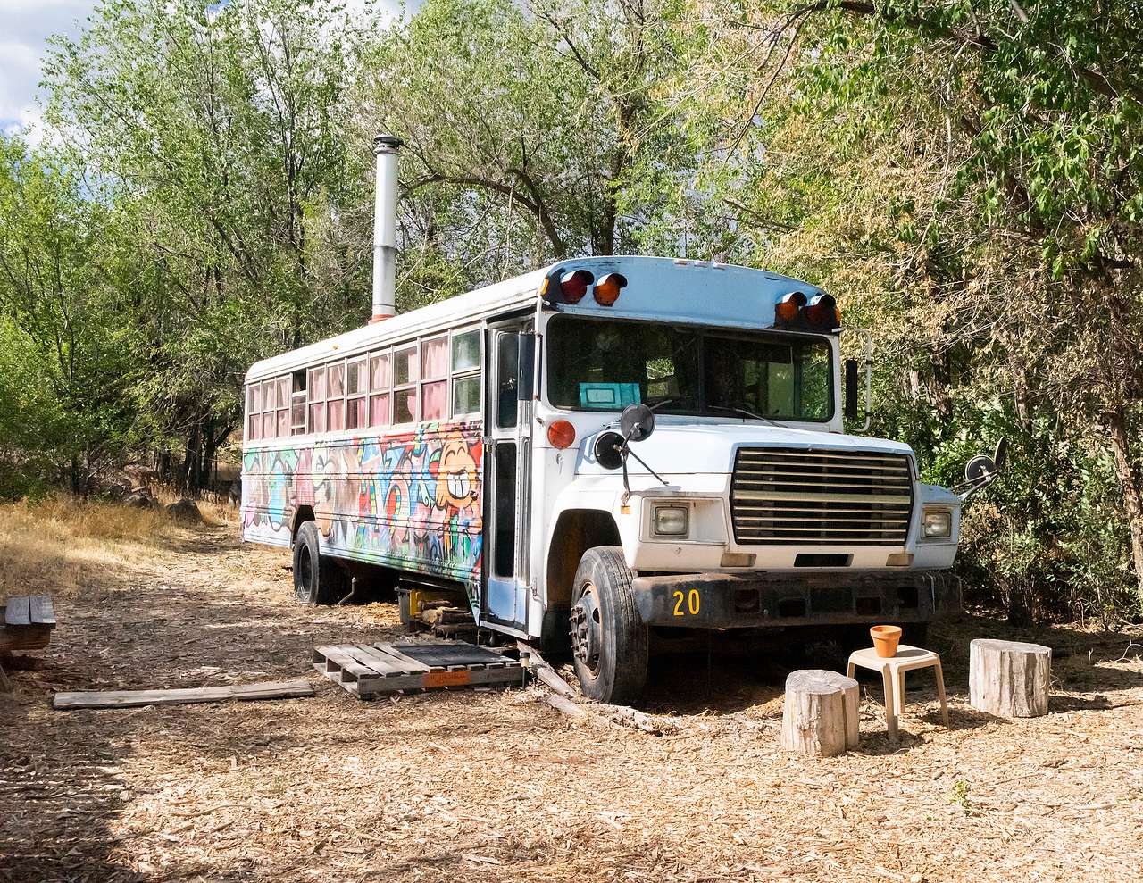 One of two busses on the property