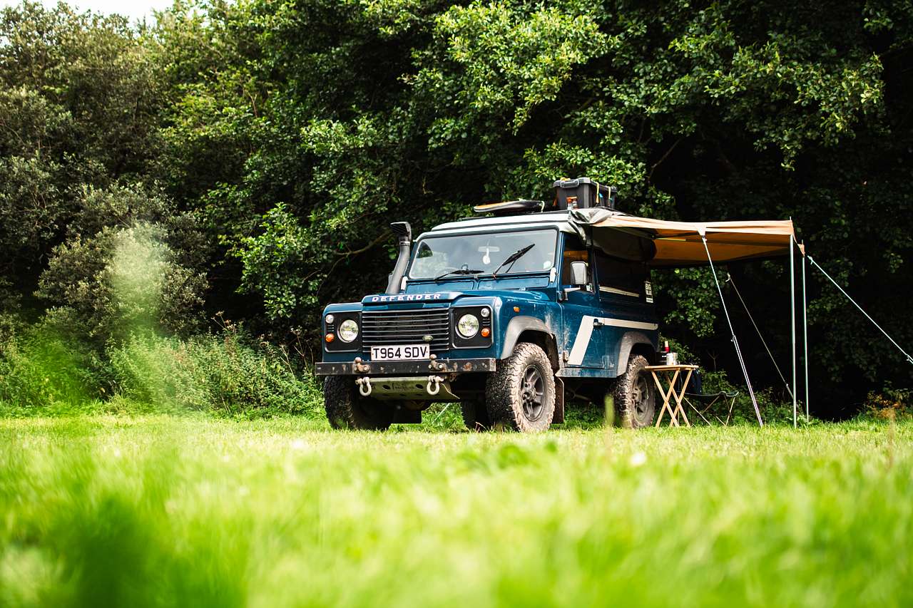 Camp set up in a corner of the field