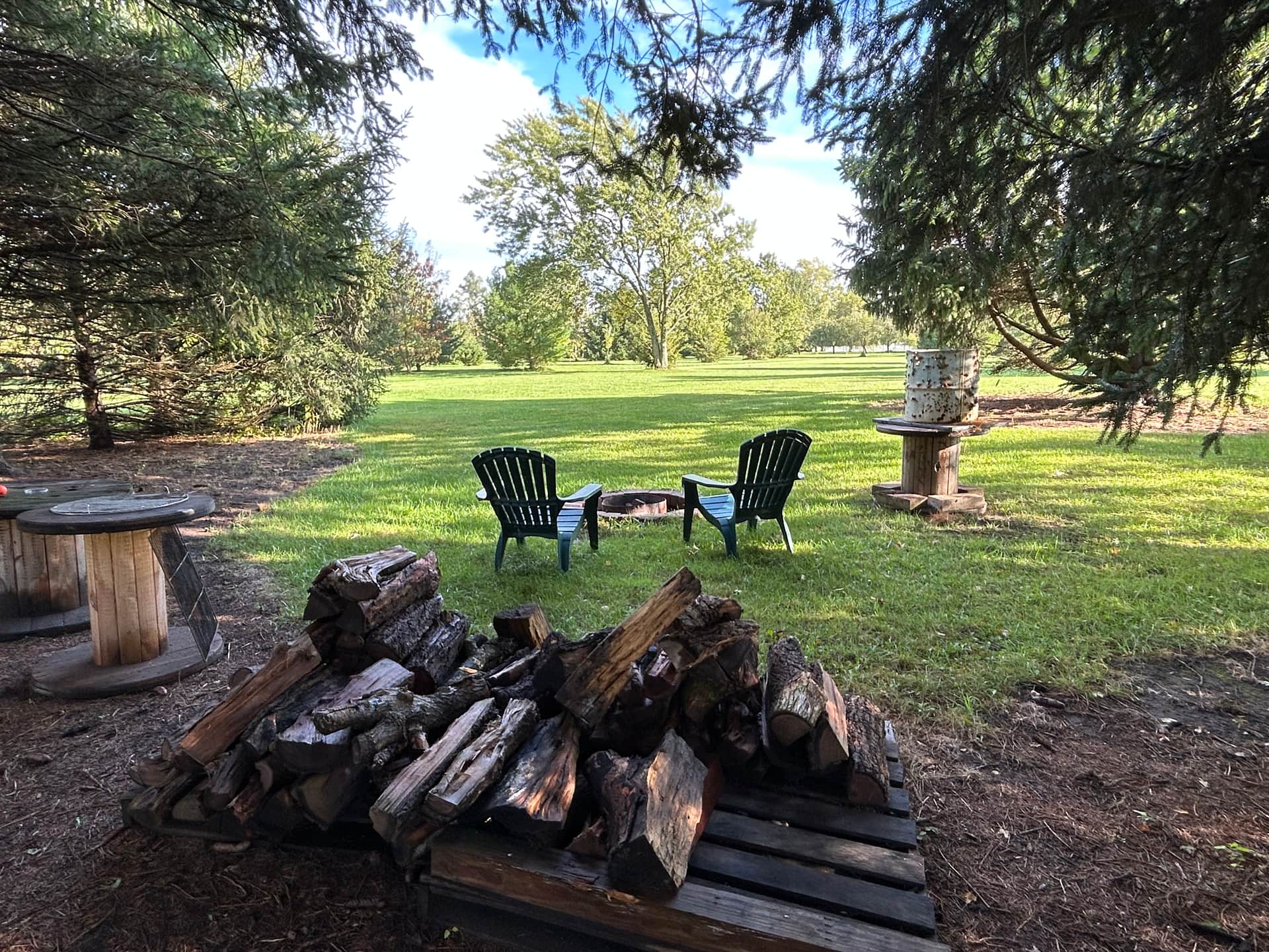 Site 3 is perfect for RV, Camper, or tents. Wide open grassy site with trees on 3 sides. Fire pit and warming barrel. 
Firewood provided, donations accepted. 