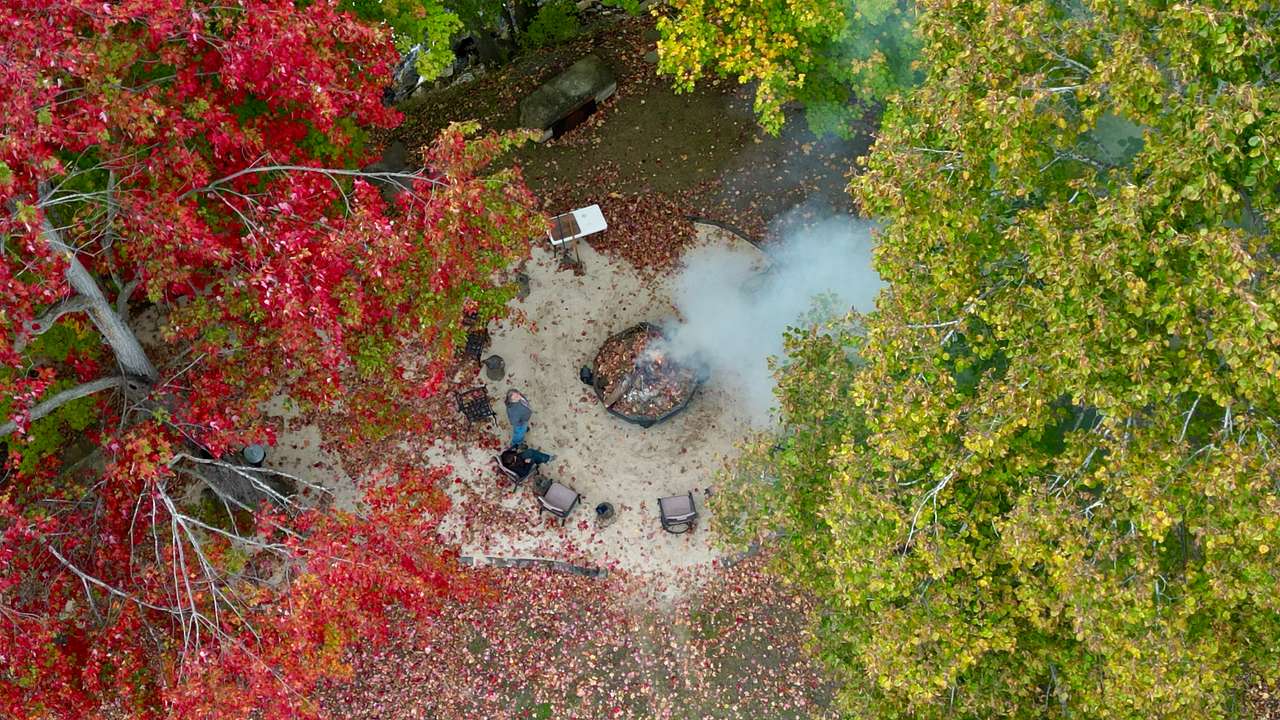 Fall fire by the river