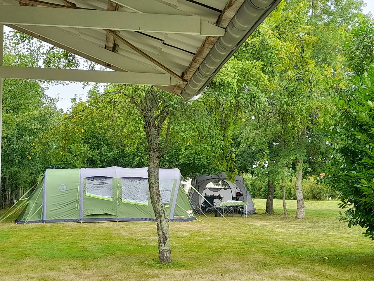 Happy Campers on 1 of the tent pitches viewed from the mobile home