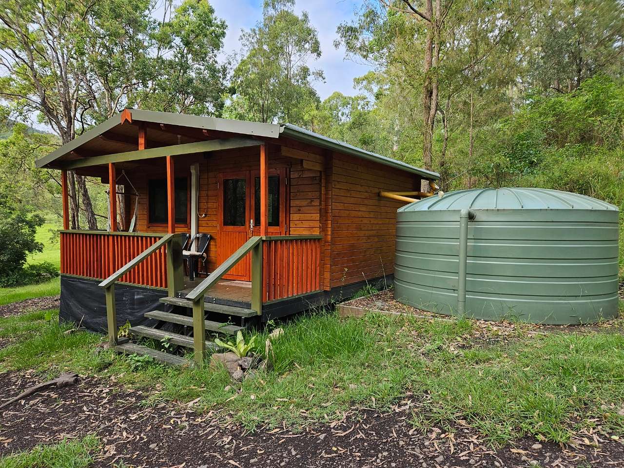 Hidden away in the bush.  Solar powered and water tank.