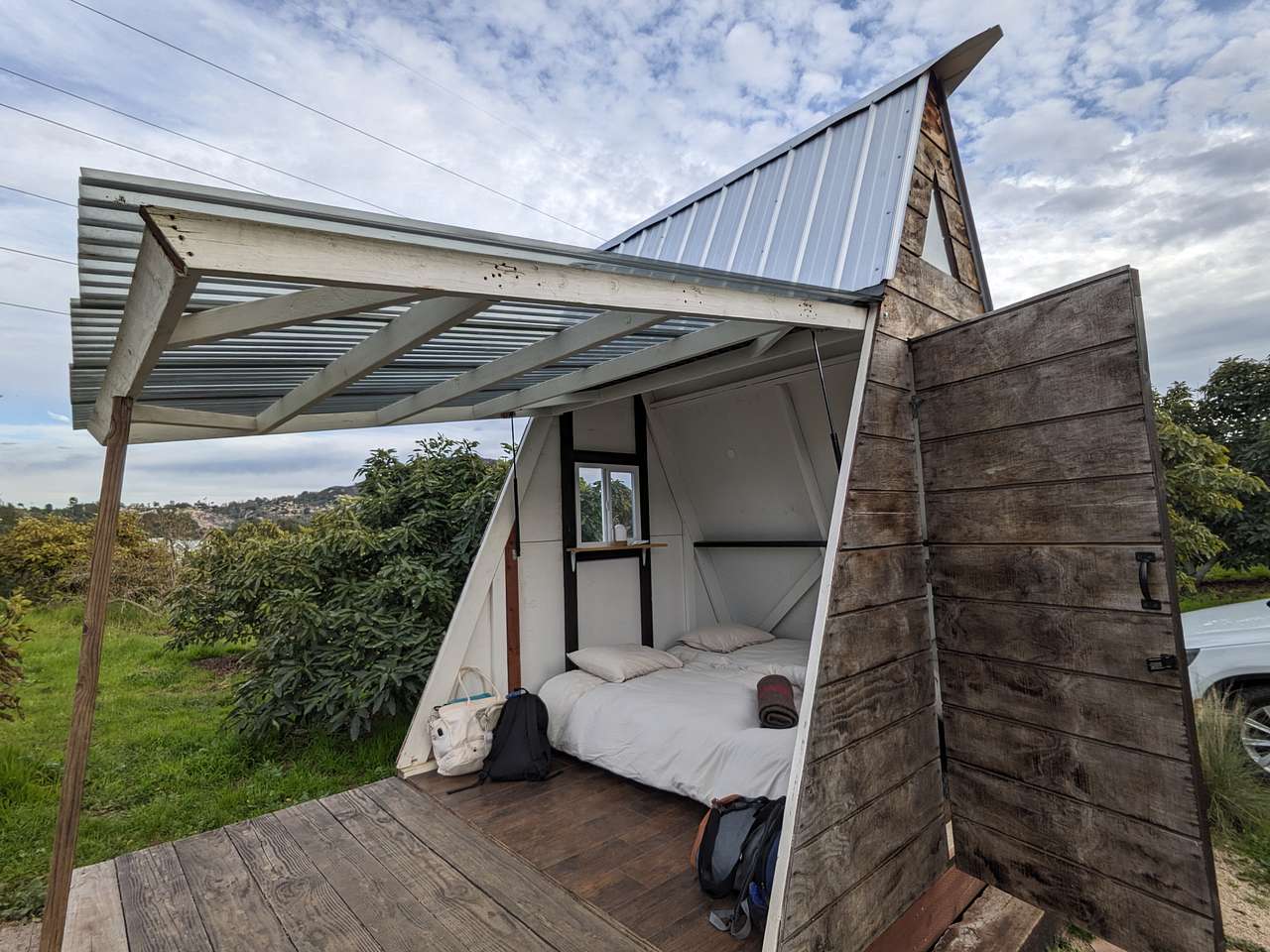 The A-frame with the door up