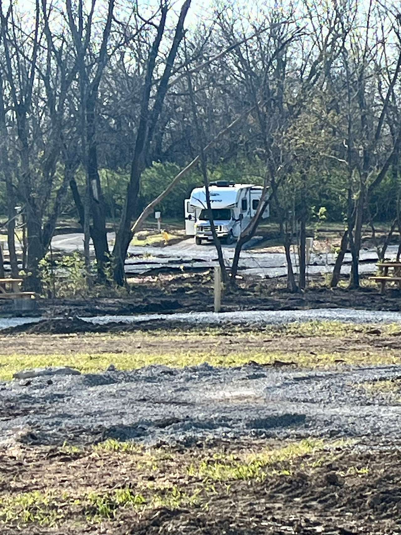One of our first RV campers after opening April 1st, 2024 taken from a tent site. We have continued to host many happy campers since.