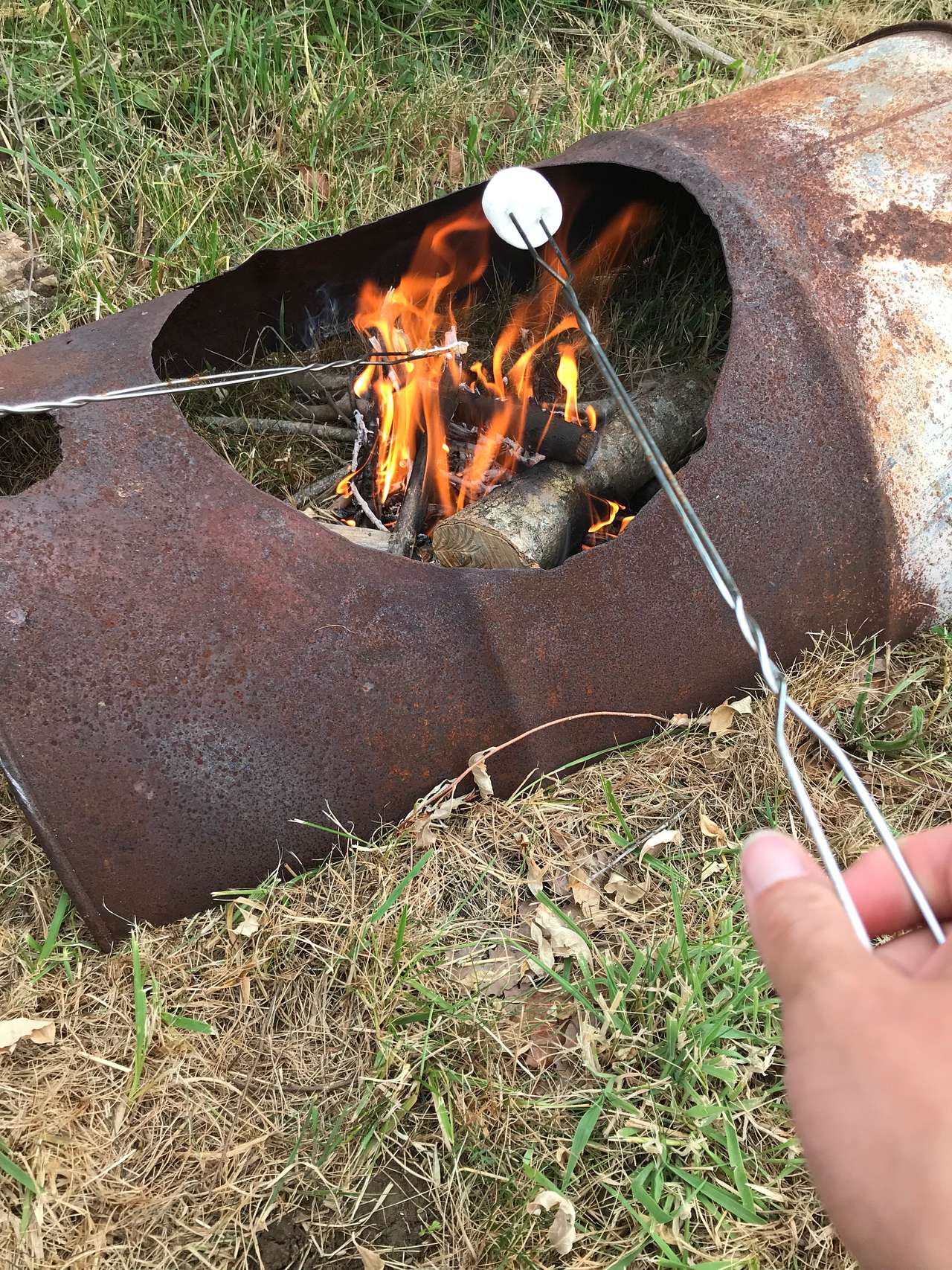 Toasted marshmallows over a fire thanks to the firewood provided by Bill!