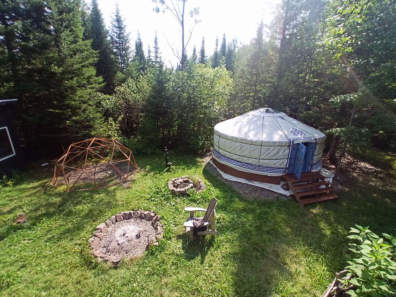 Bird's eye view of Othala with geodome and yurt.