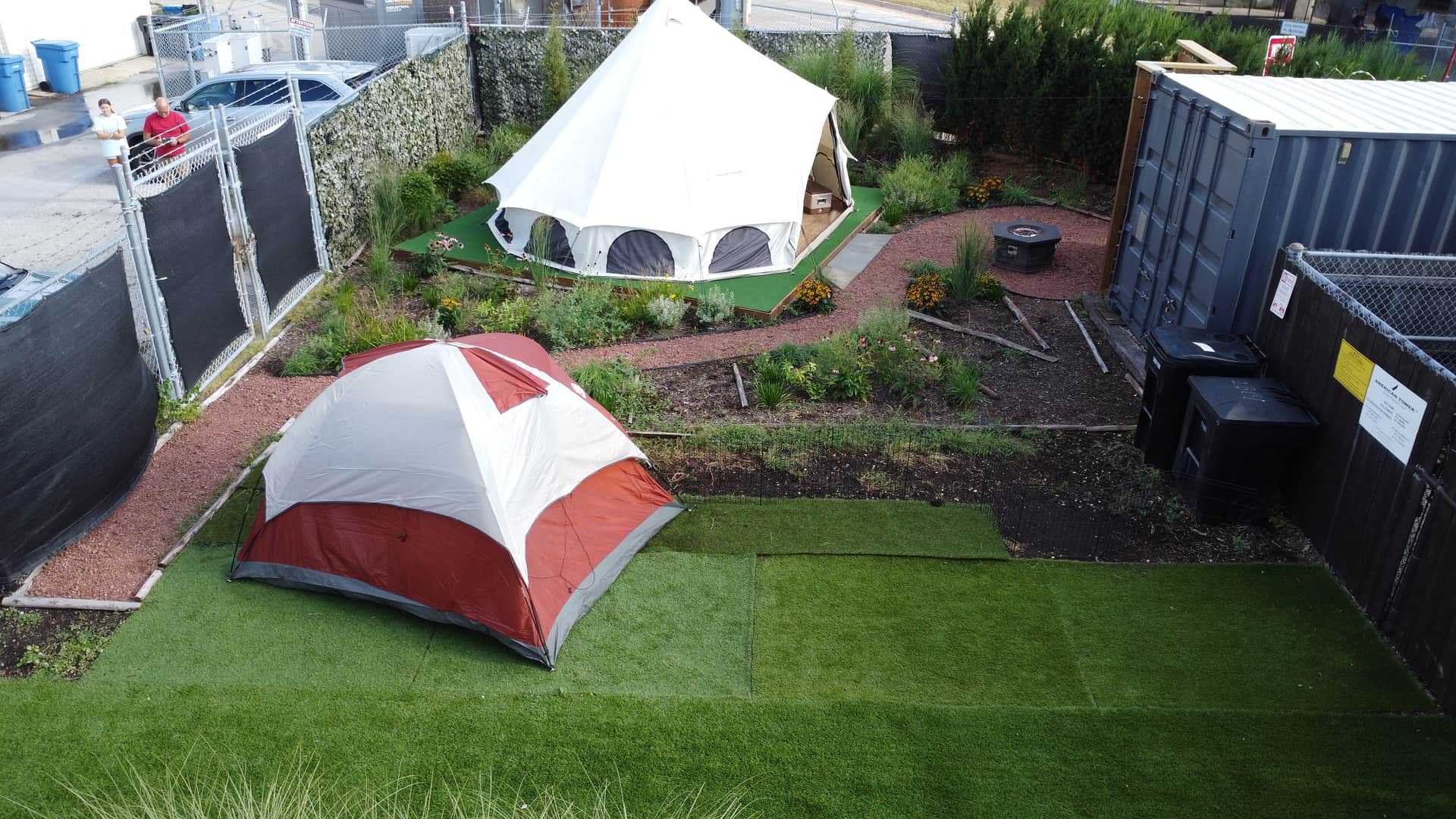 Tent location within locked and secured private gate