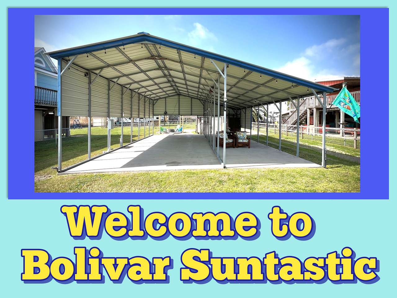 Covered space for your RV with plenty of room for the slides. We have an outdoor shower to rinse the sand away after a day at the beach, a picnic table for outdoor meals and chairs to relax in.