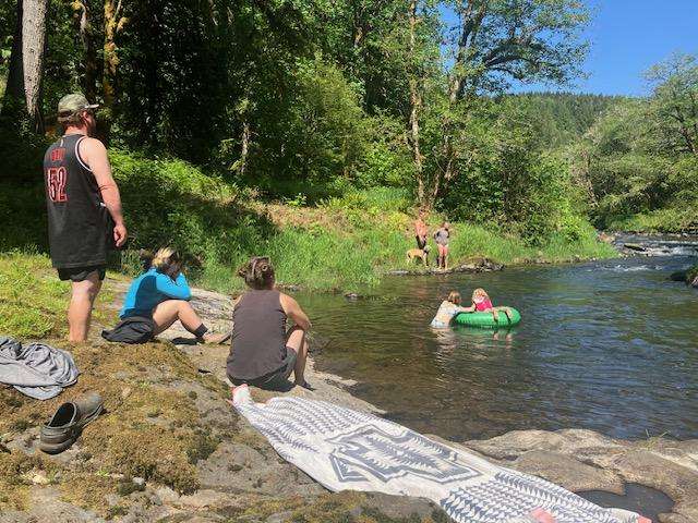 Careful, rocks are slick! This pool is still 5' deep at lowest flow in August, making for a delightful swim.