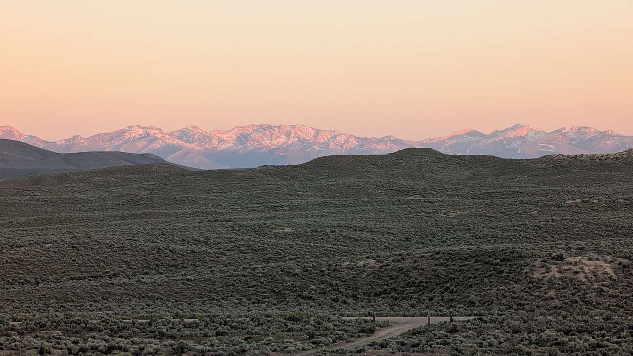 Sunset on the Ruby Mountains seen from our campsite 