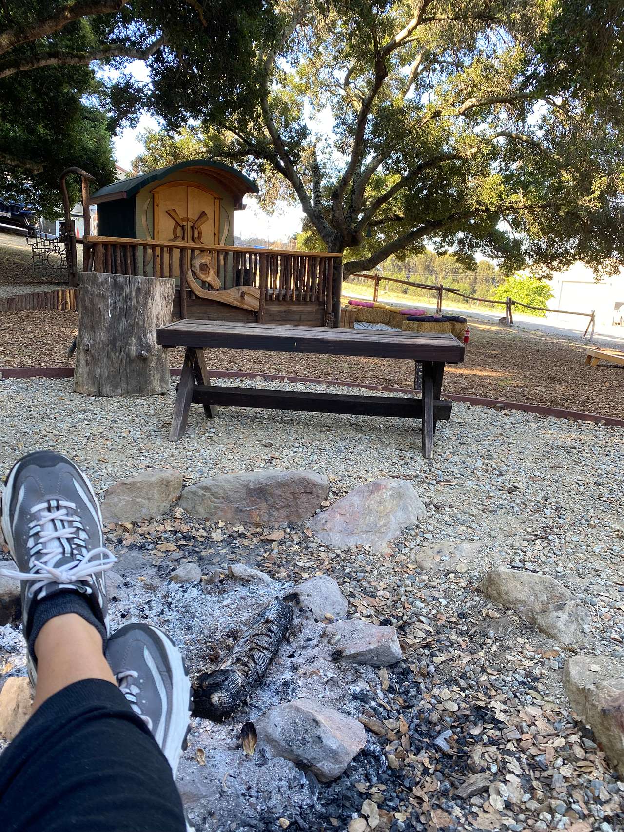 Fire pit facing gypsy wagon