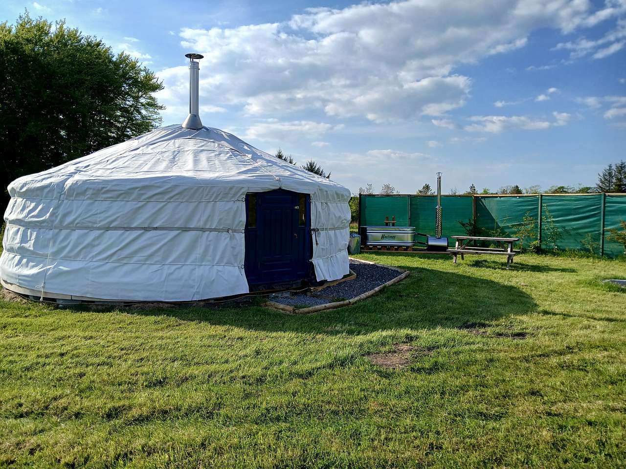 Traditional Mongolian Yurt with Wood fired Hippie Hot tub