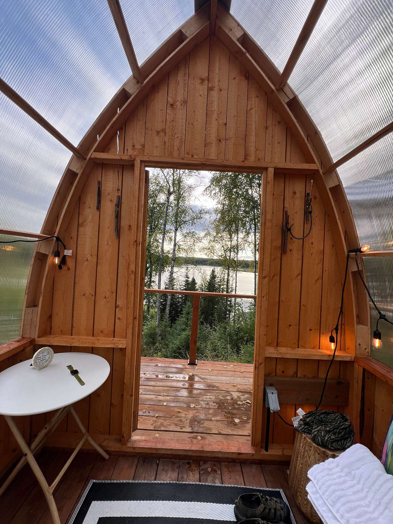 From inside hot tub area