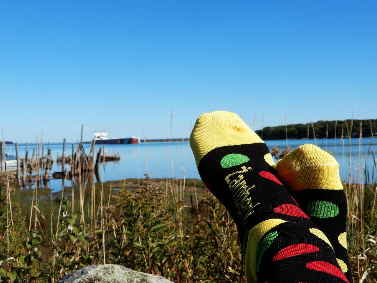 Watching the ships in our Czech socks