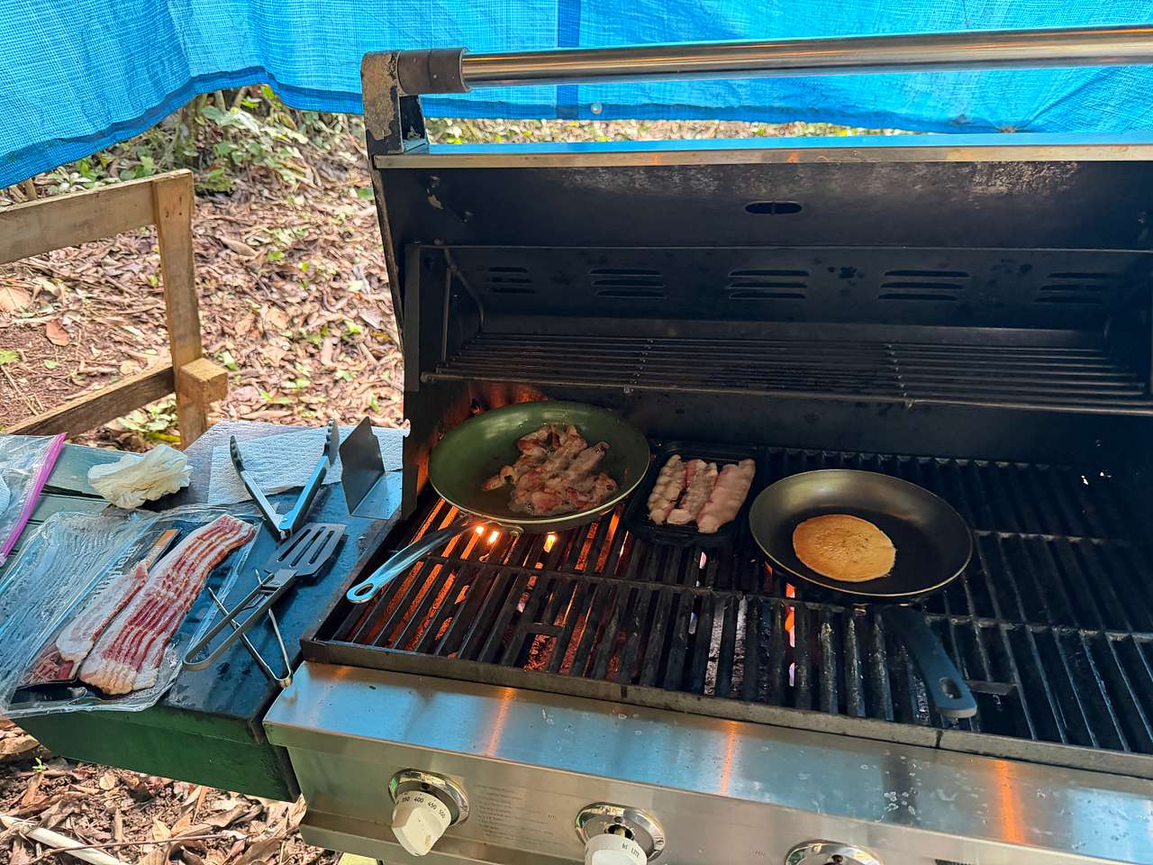 Bbq grill under the roof was clutch. 