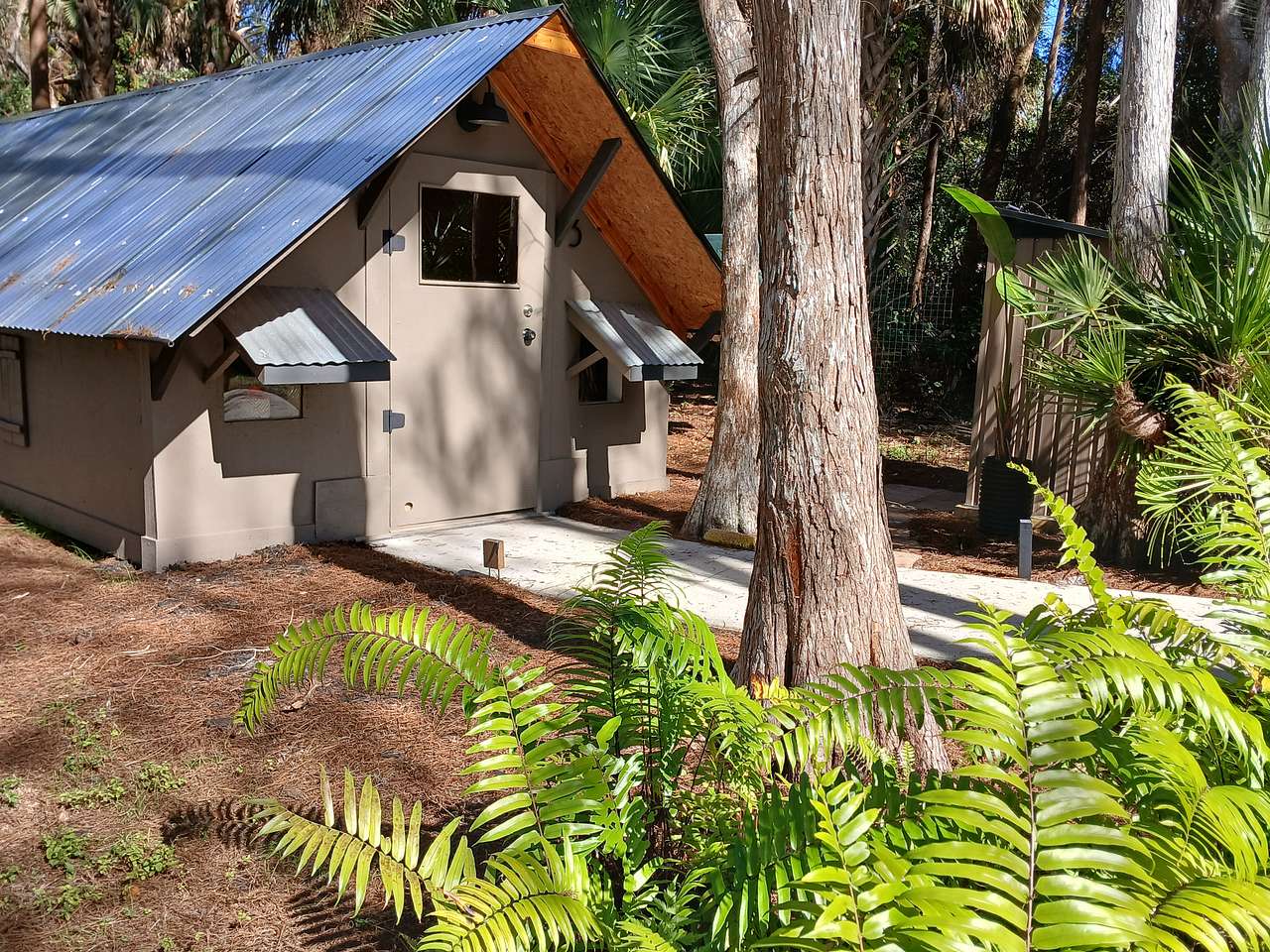 The cabin site is a cozy 210 sf. modified A-frame. Pine and Red Cedar wood interior is abundant. The subtle smell of fresh Cedar is always present. 