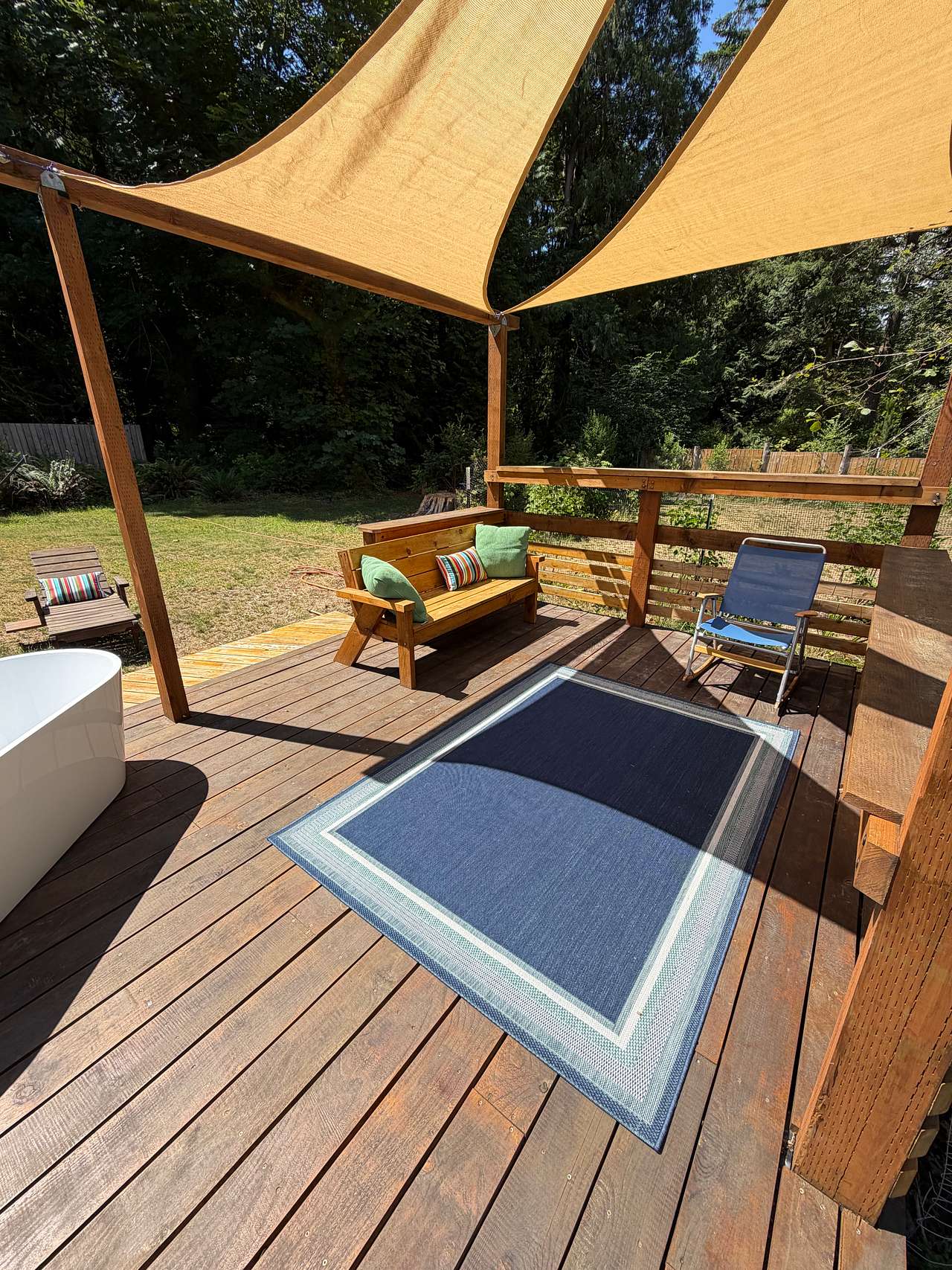The sundeck at Olalla Sauna. A great place for sunbathing and cold plunging in Gig Harbor.