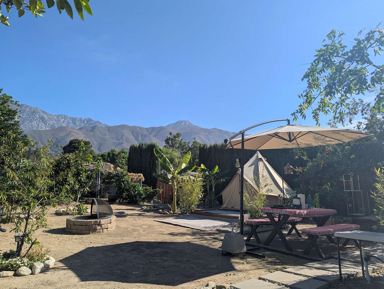 Overview of the site from camping chairs. 