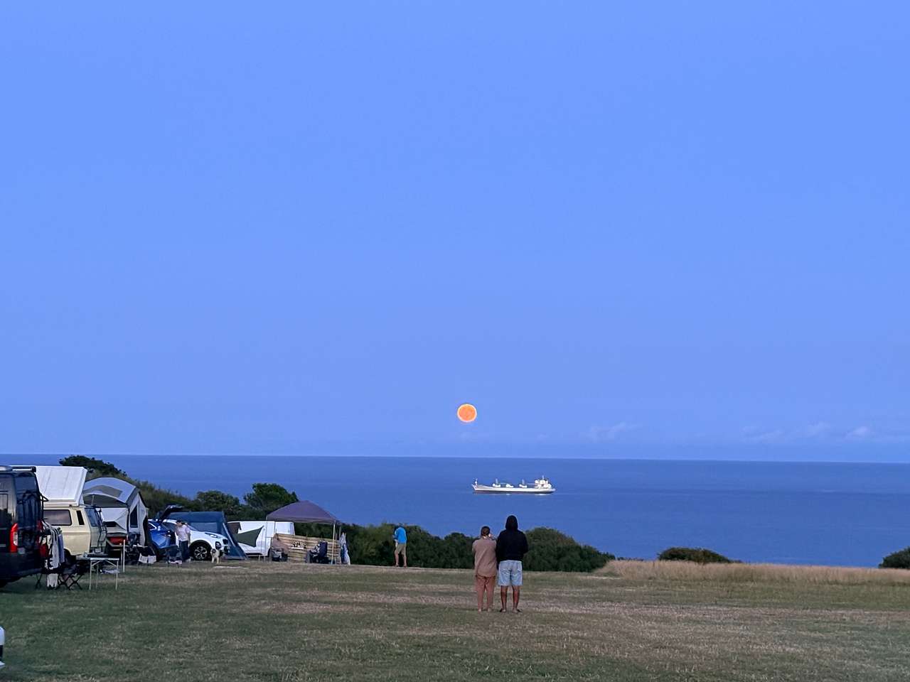 Golden Moon with view from our tent 