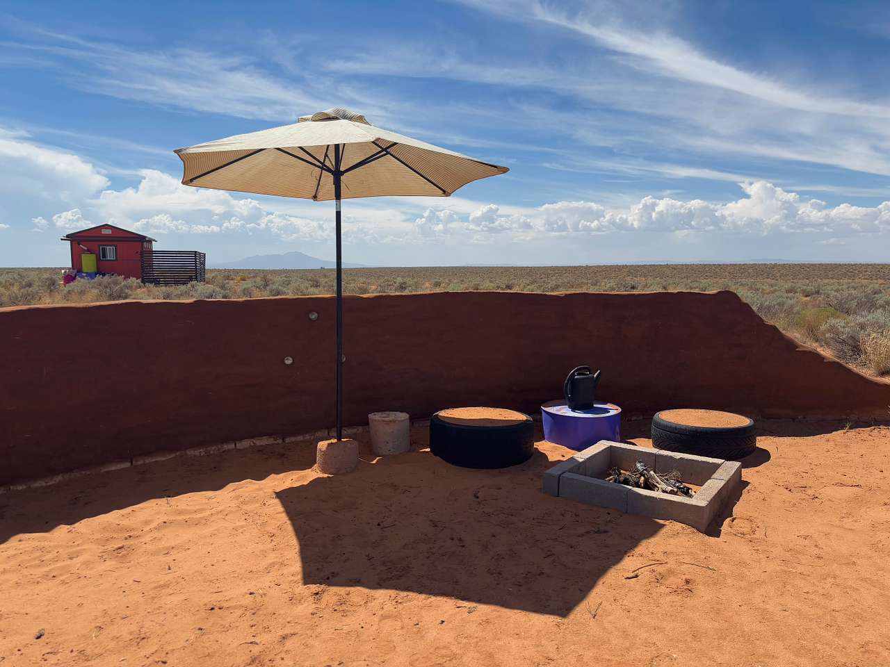 Newly built adobe wall at Campo Crudo