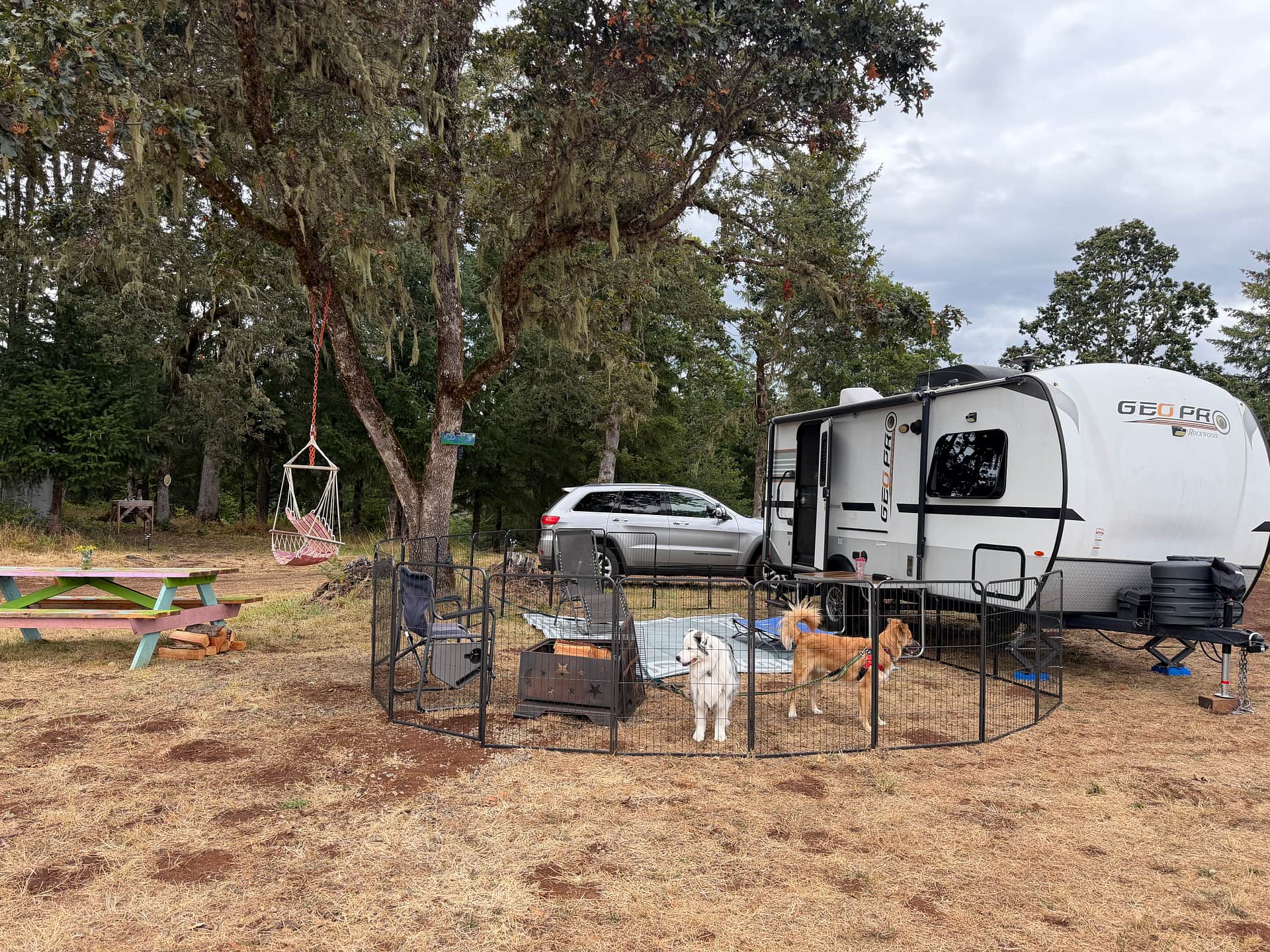 Home away from home. See the porta potty in the back left. Super convenient!