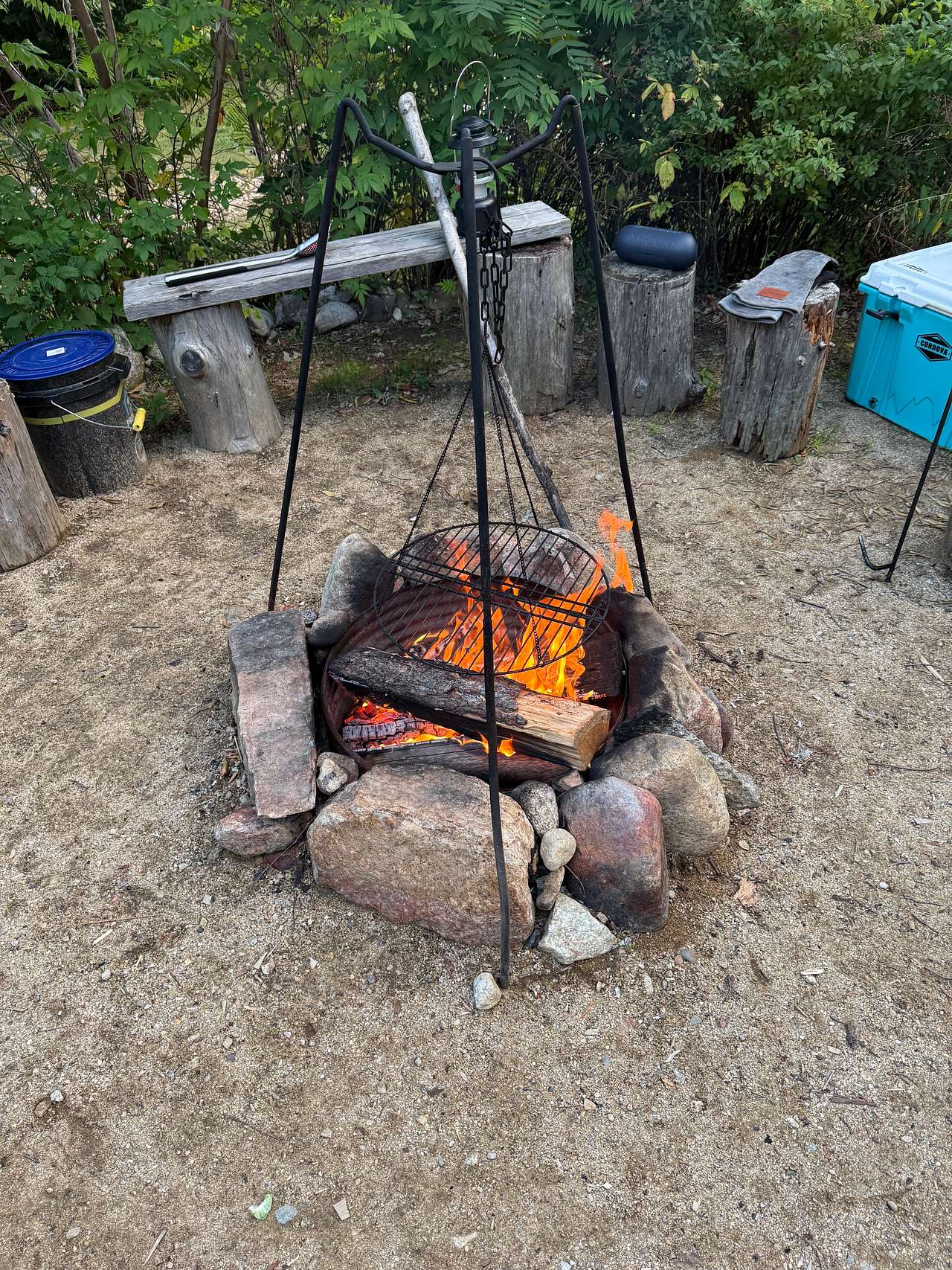 Option to cook over open fire. There is also a camp kitchen on site too. 