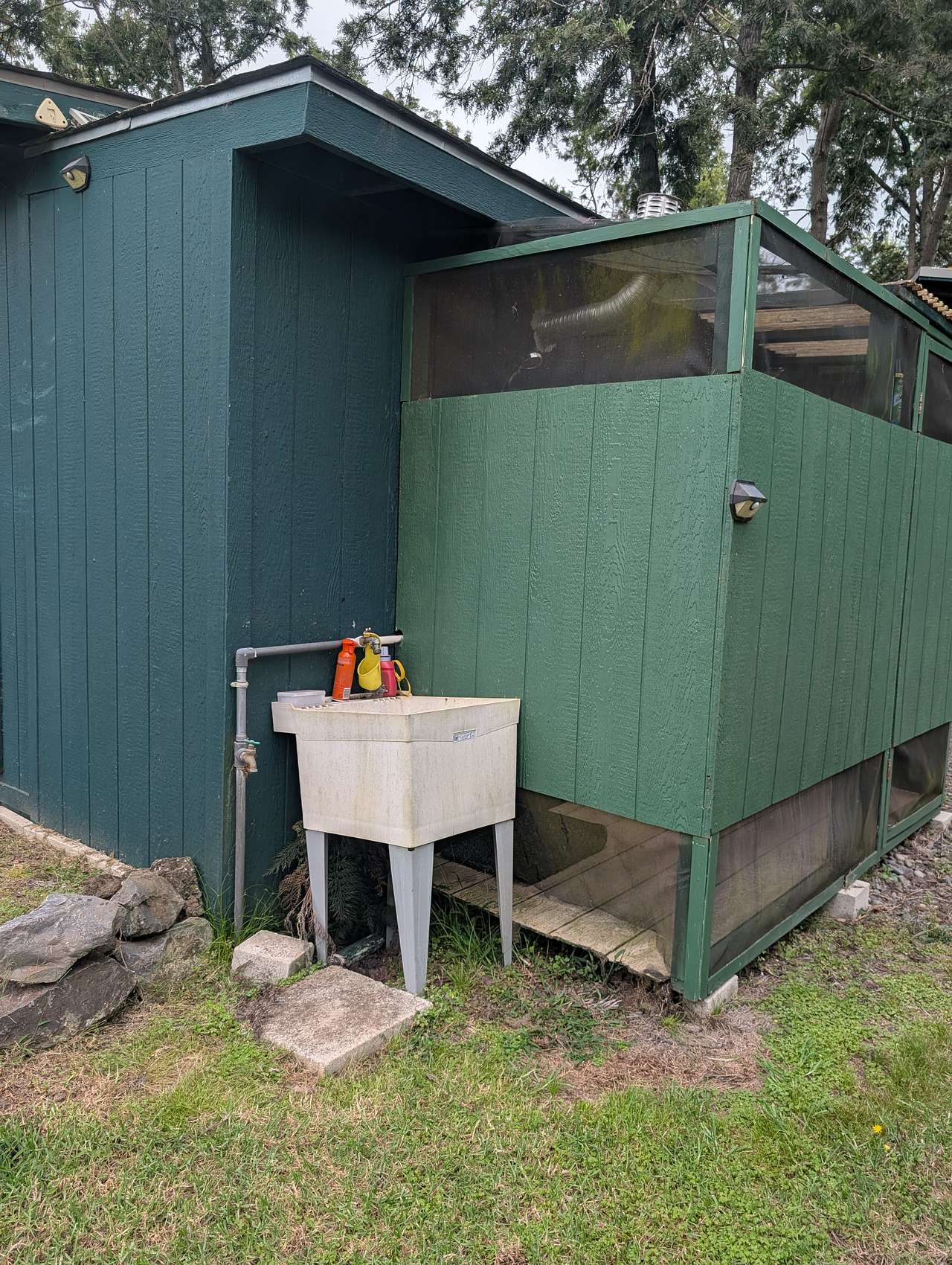 Sink and heated shower stall
