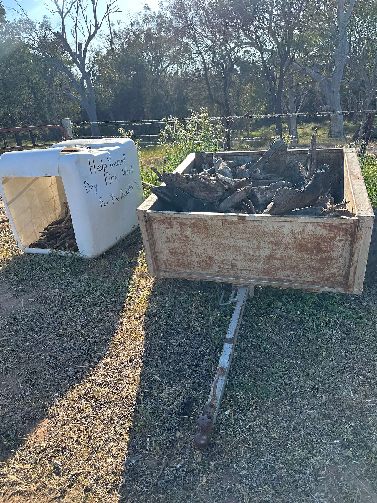 Firewood - matches and paper are in the eating area