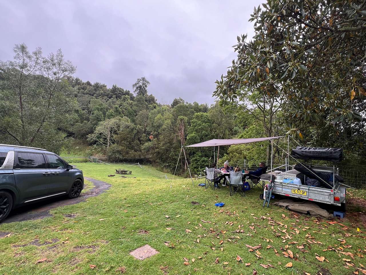 We camped up the top and the fire pit is down the bottom. The loo is just to the left of the car.