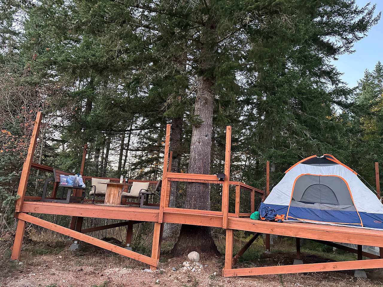 Deck for tent and eating area