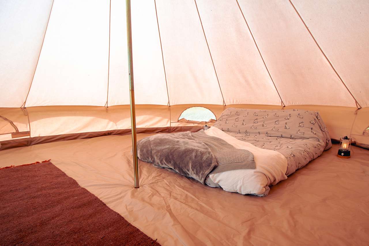 The bell tents offered a great amount of space and are supplied with four comfy mattresses, all you need to do is pack your own bedding.
