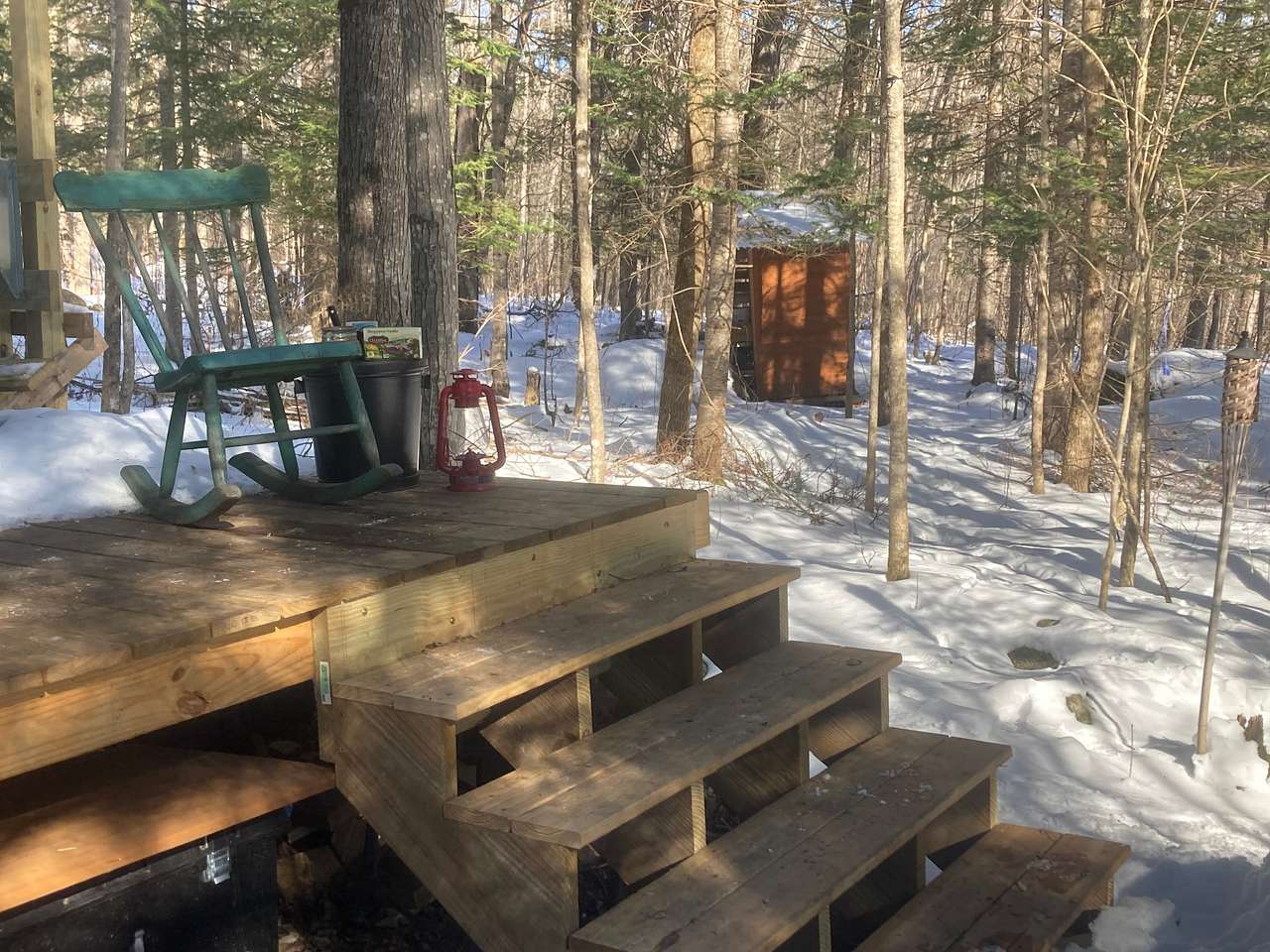Our Lovable Loo is nestled just steps away from the yurt for complete privacy. It has a supplied covered work station for your convenience.