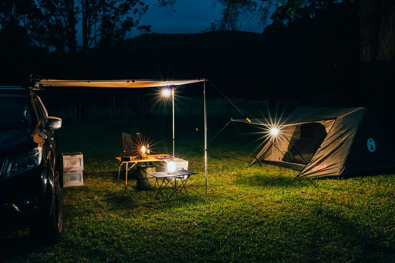 Camp setup at night