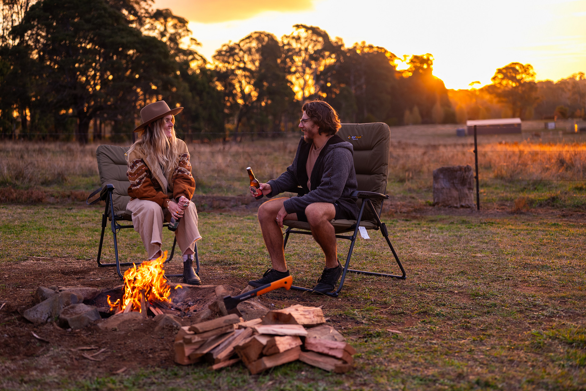 Enjoying the days spoils around a camp fire 