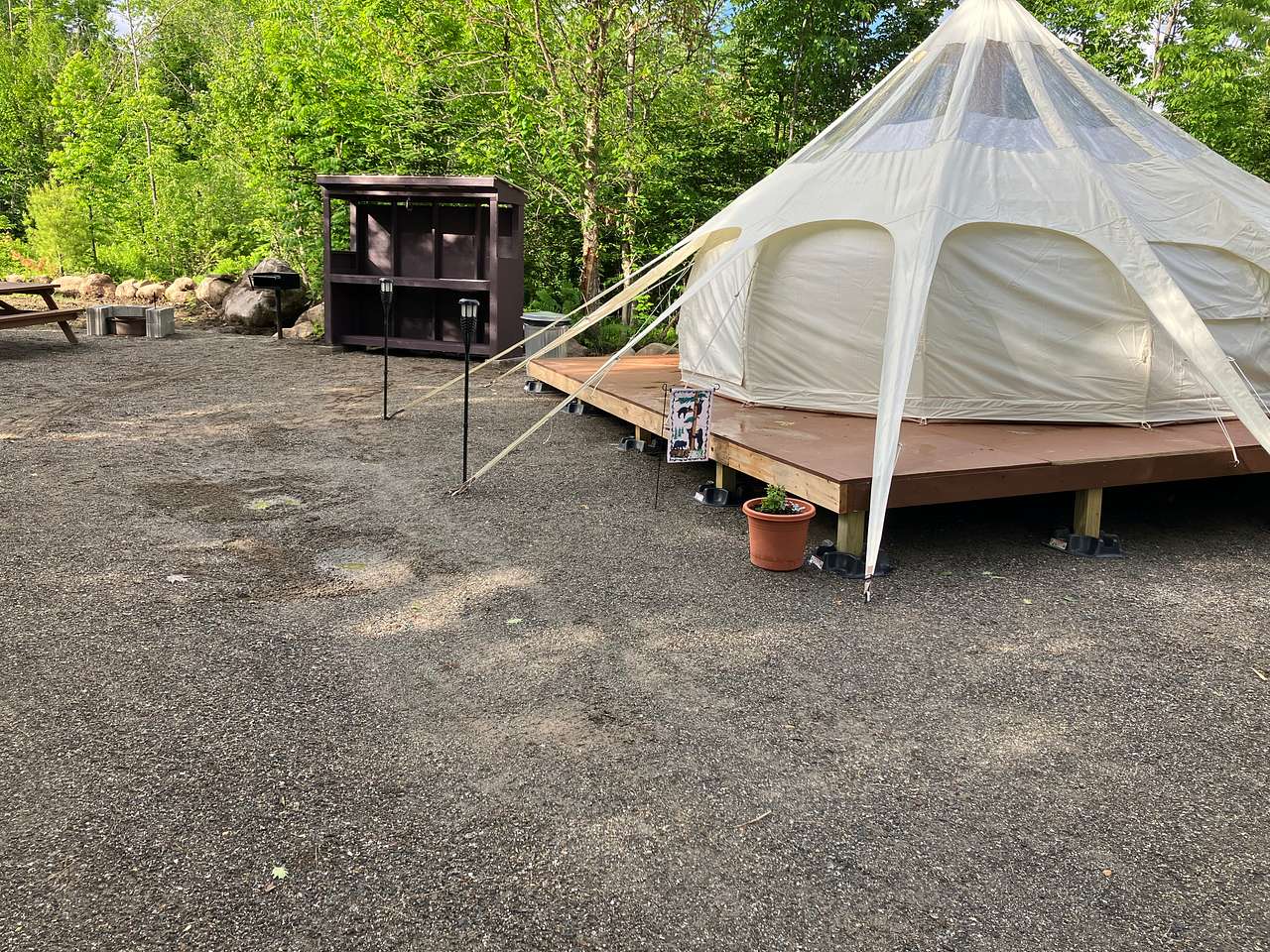Our 16 foot Stargazer tent. Sleeps four comfortably. Outdoor kitchen complete with all essentials