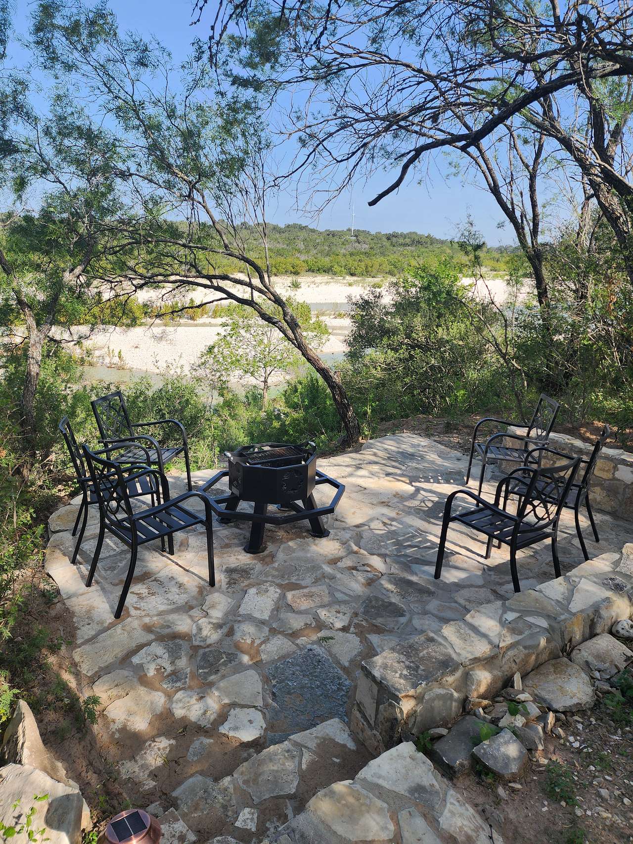 River Cliff Trail firepit and sitting area. This is your private space to sit and enjoy the river.