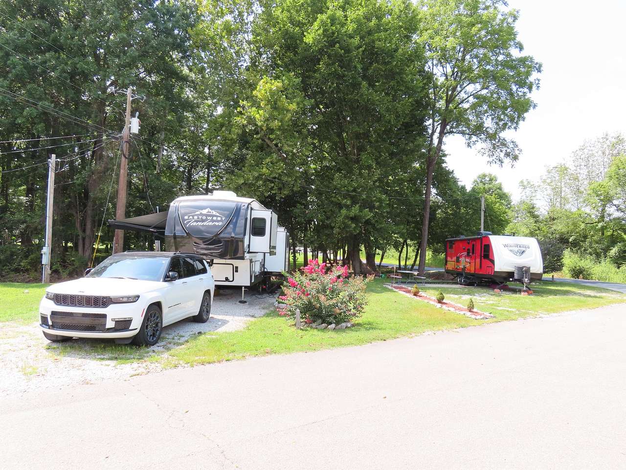 Full hookup RV Fairy land because of all the little Christmas lights that come on every night