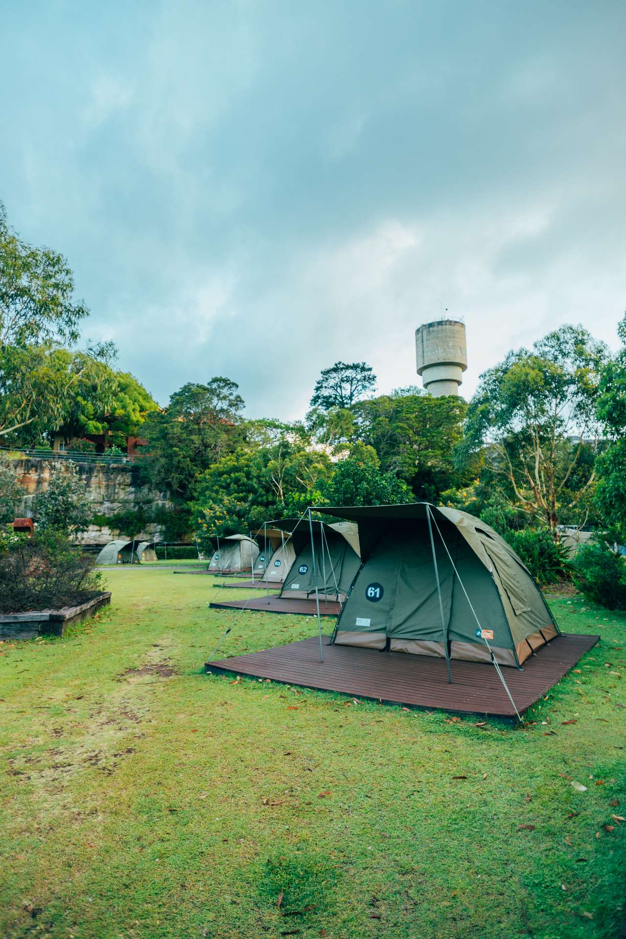 Basic camping package pre-erected tents. Stretcher beds, linen, towels, pillows. 