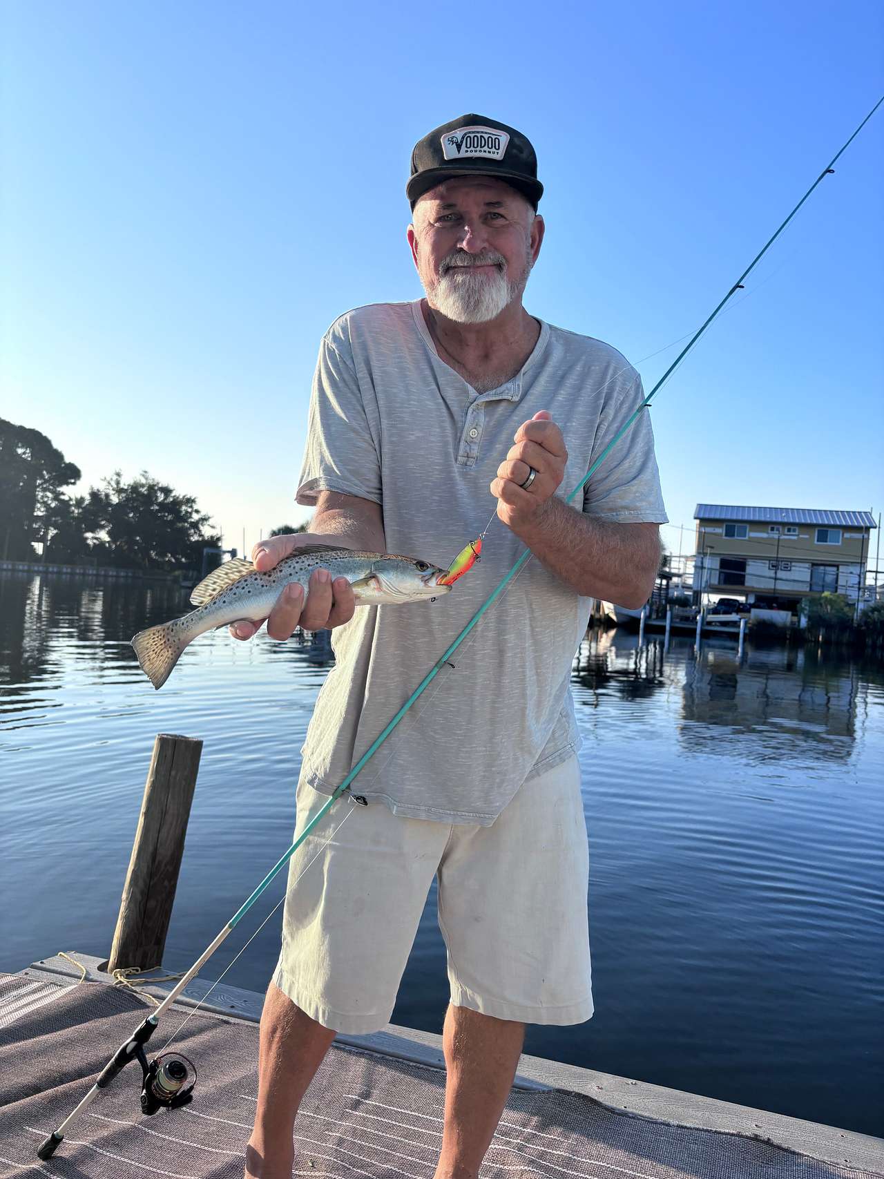 Catching trout right off the dock.





