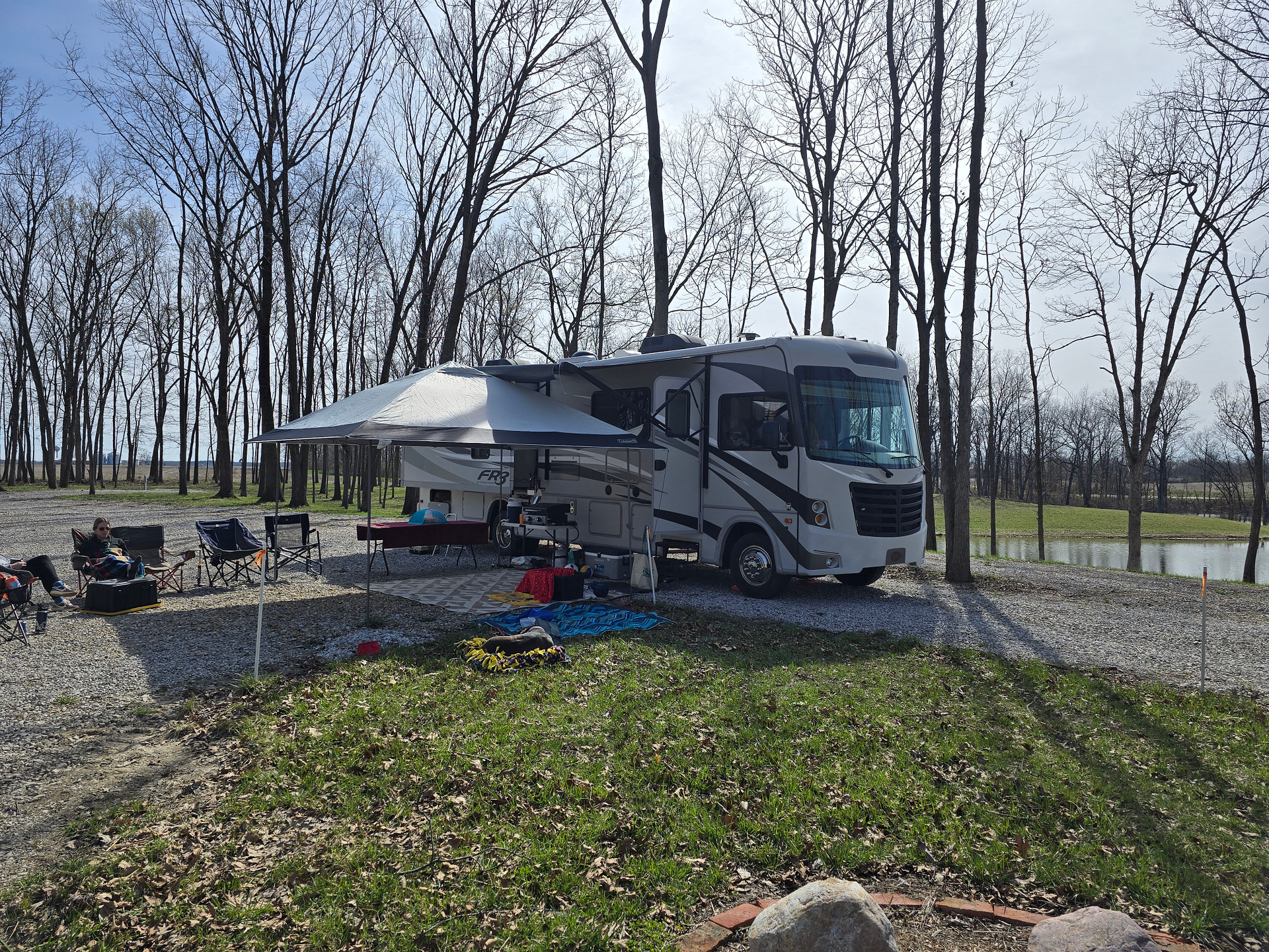 Our setup. We chose to face this way to have more flat space outside and a better view from inside.