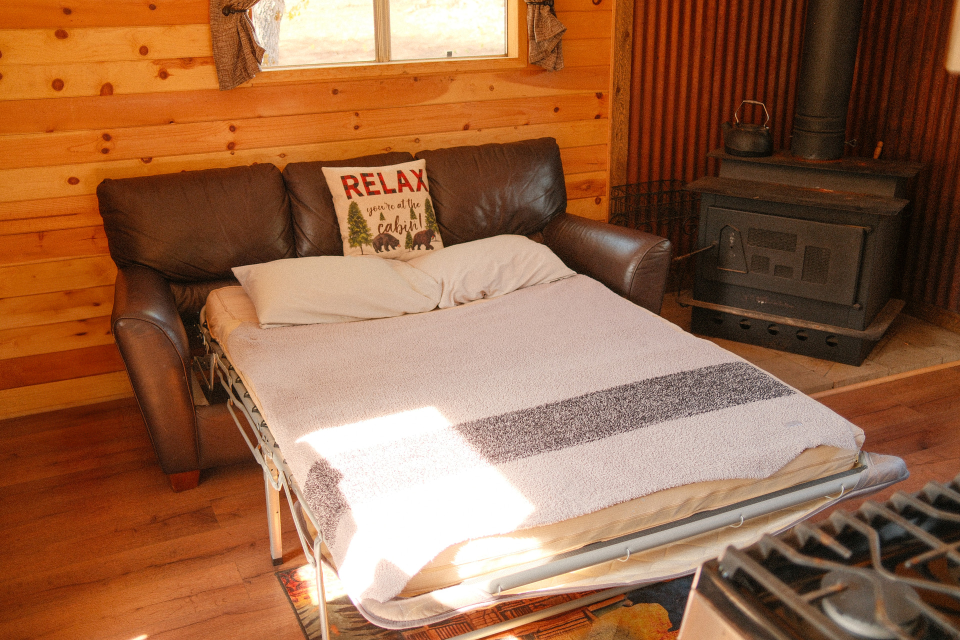 The bed is a pullout sofa bed (must bring your own linens)