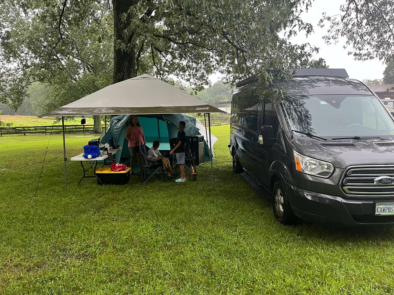 Set-up by the tire swing across from main house