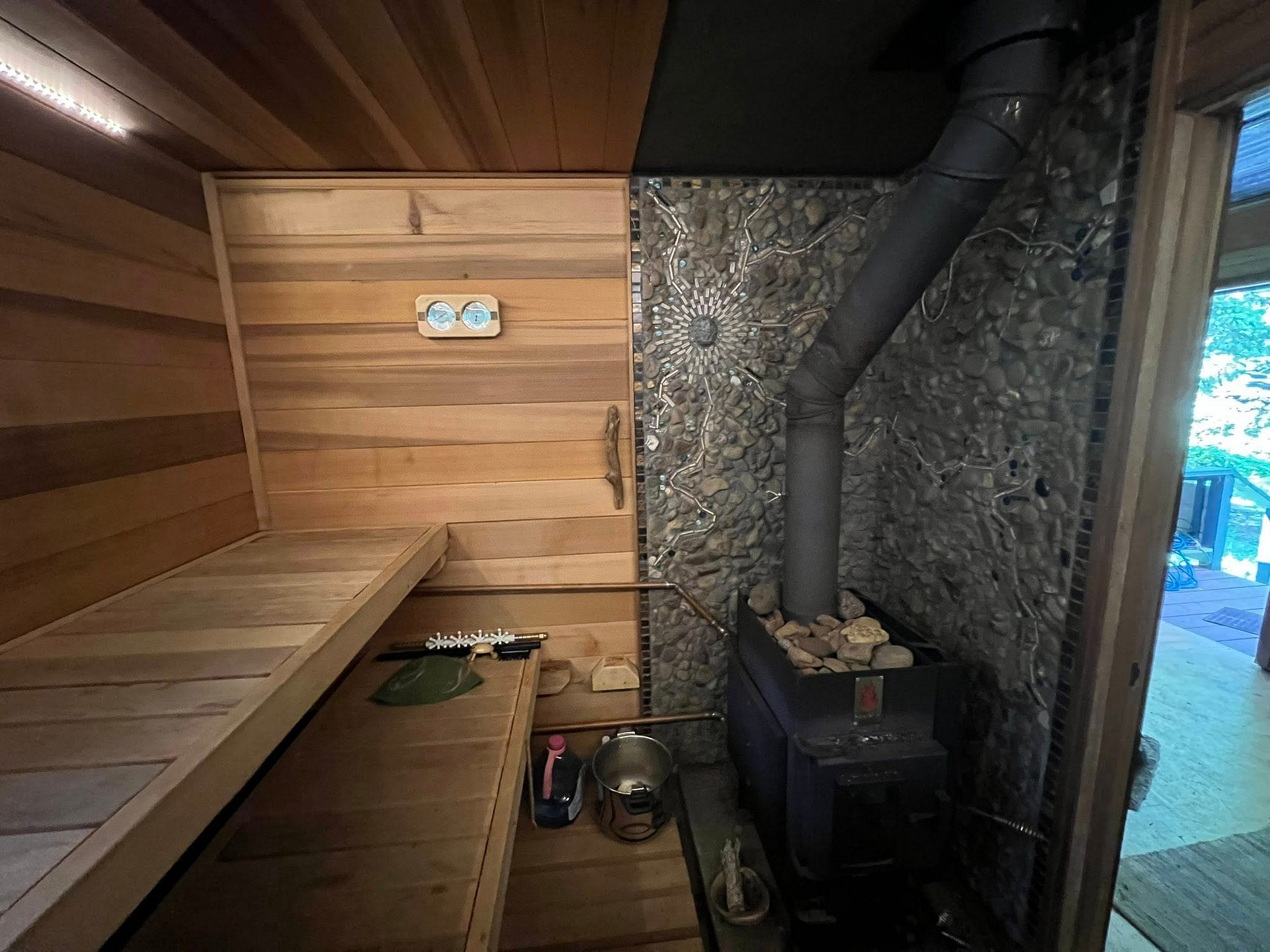 Wood-fired sauna.